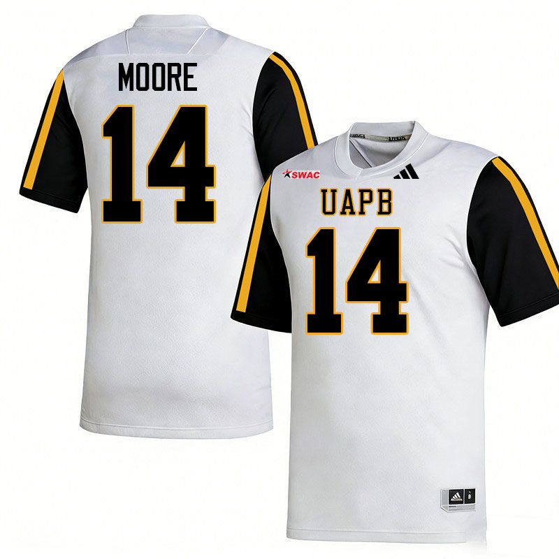 Arkansas-Pine Bluff Golden Lions #14 Derron Moore College Football Jerseys,Uniforms-White